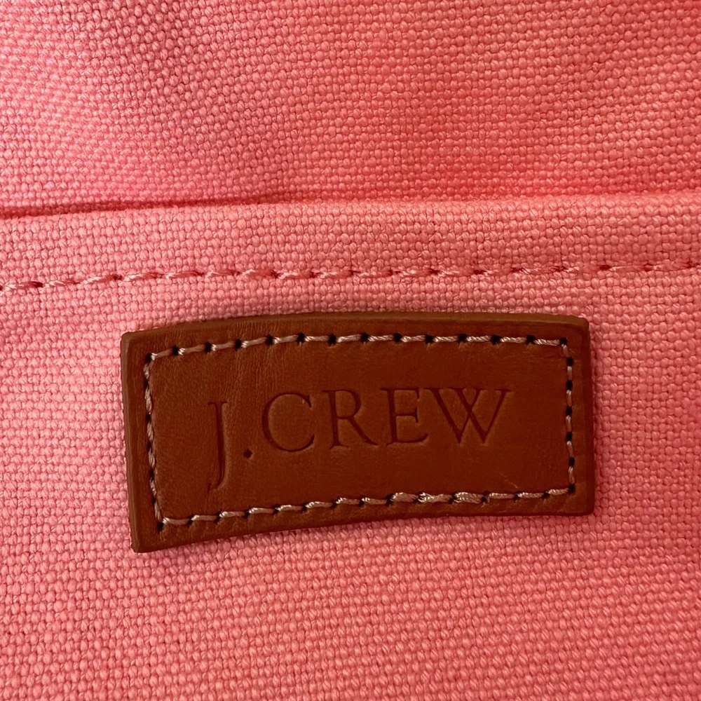 J Crew Peach Pink Gusseted Tote Bag Leather Straps and Inside Outside Pocket